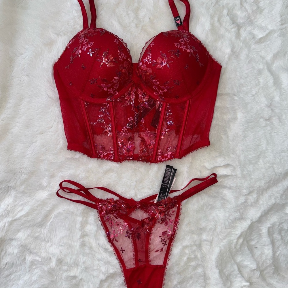 NWT Victoria’s Secret Red Lace Lingerie Set